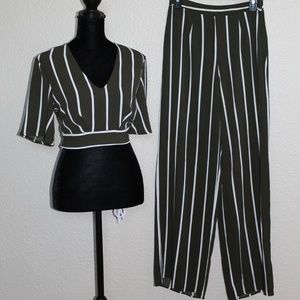Charlotte Russe Olive Green & White Pant and Top Set